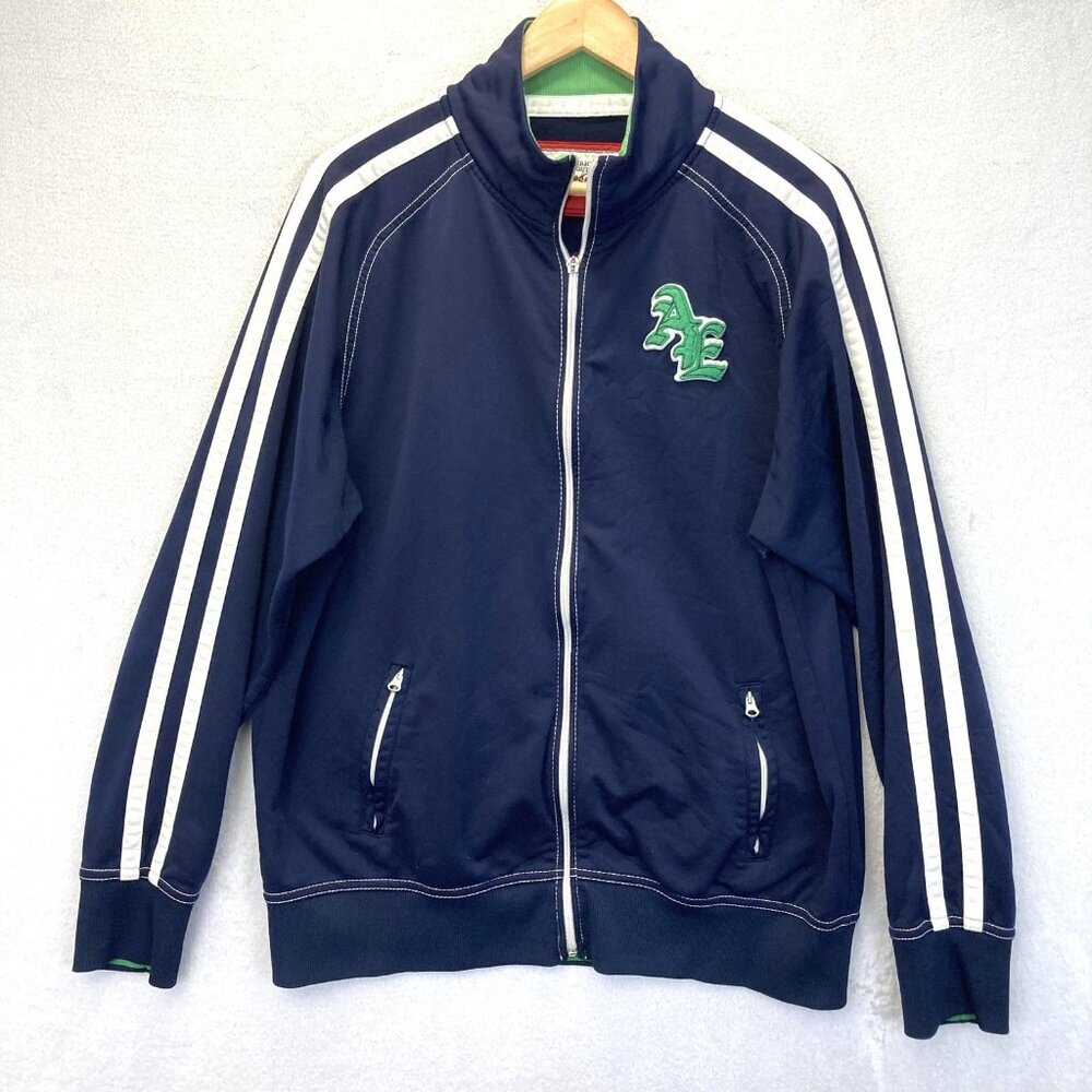 Vintage Y2K American Eagle Outfitters Track Jacket Mens XL Zip Up AE Stripe Blue